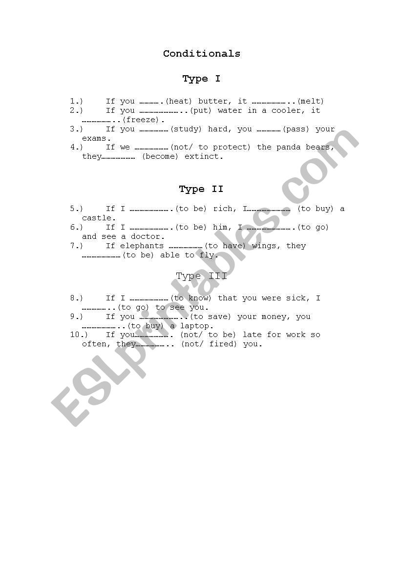 Conditionals  worksheet