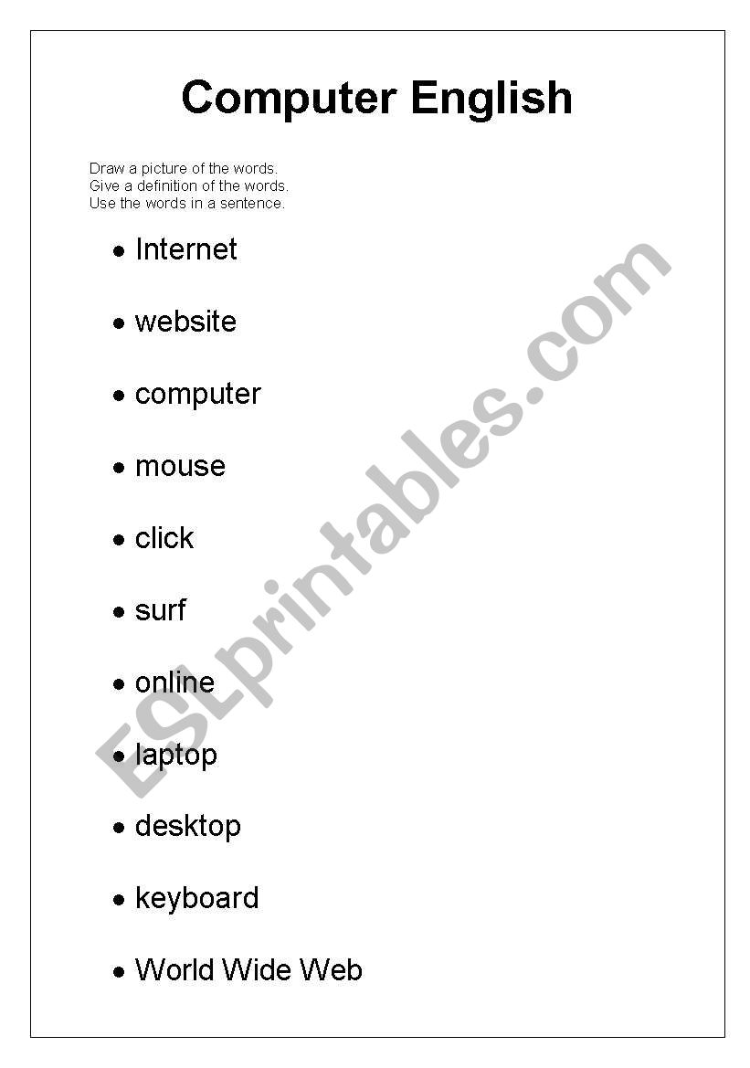 Computer English worksheet