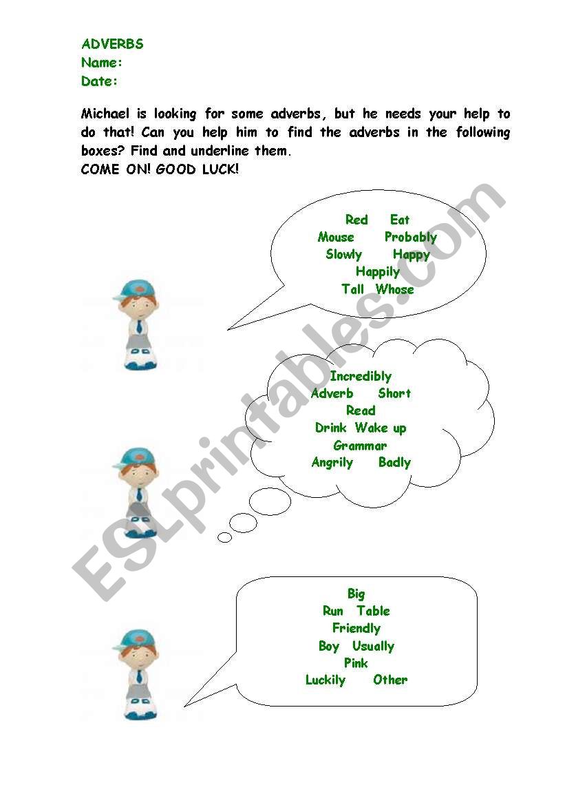 looking for adverbs worksheet