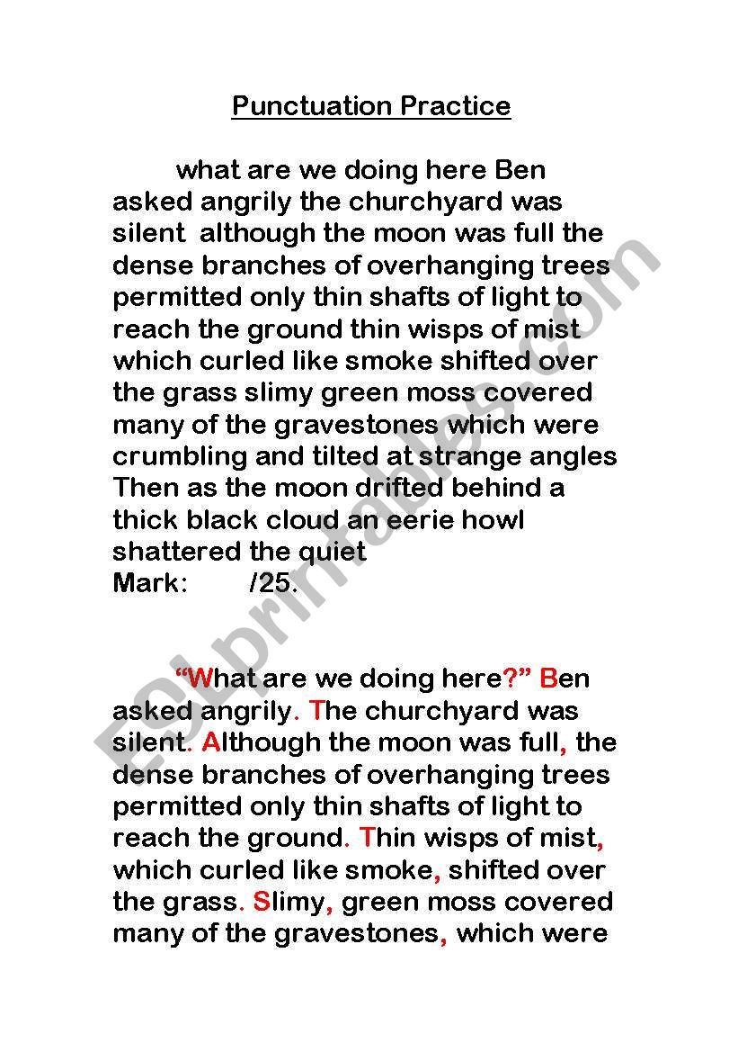 English Worksheets Correct The Punctuation Mistakes
