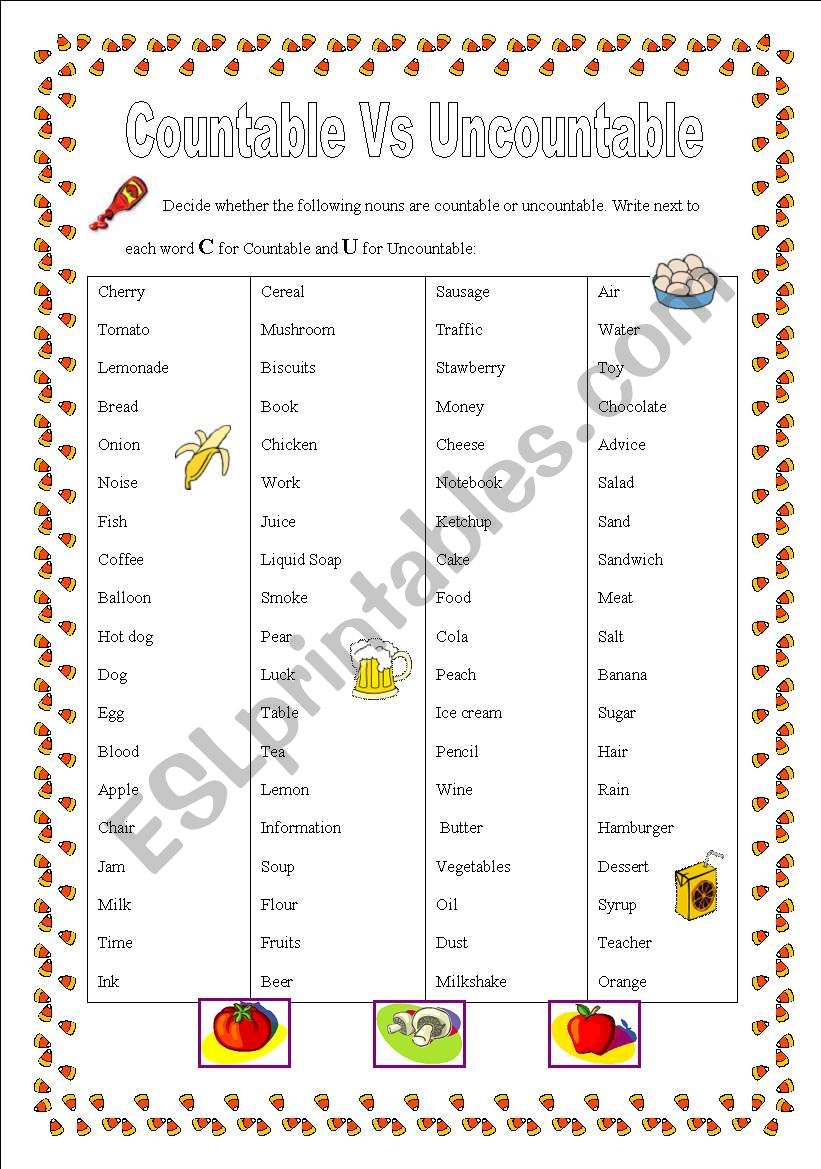 Countable Vs Uncountable worksheet