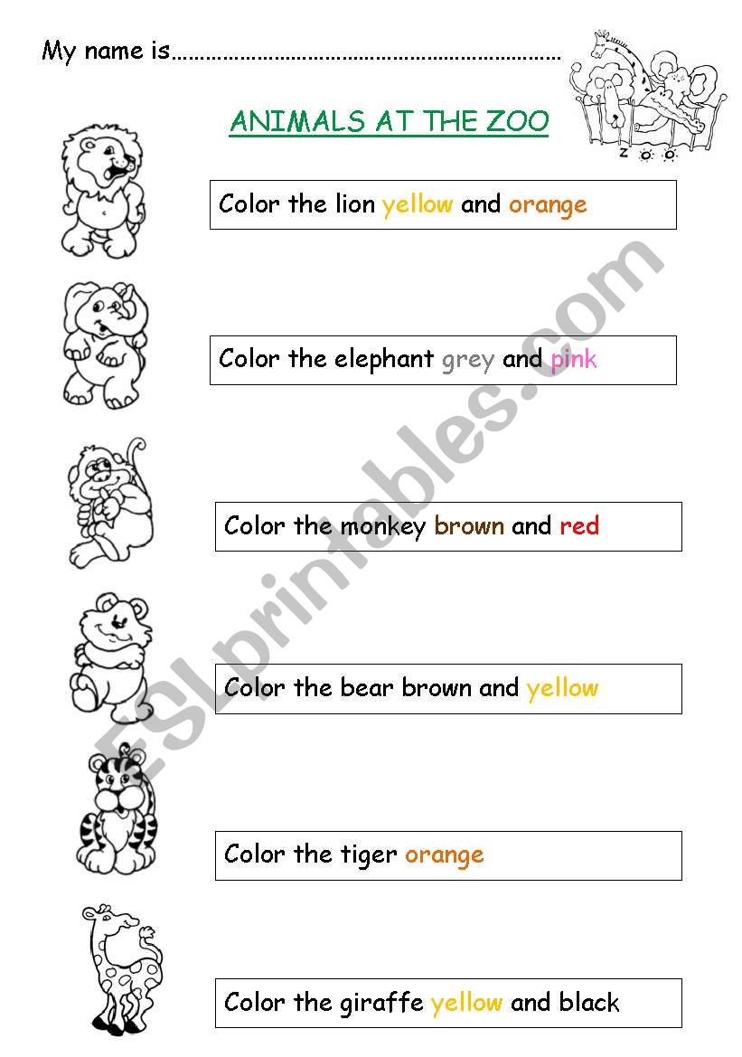 Animals at the zoo worksheet