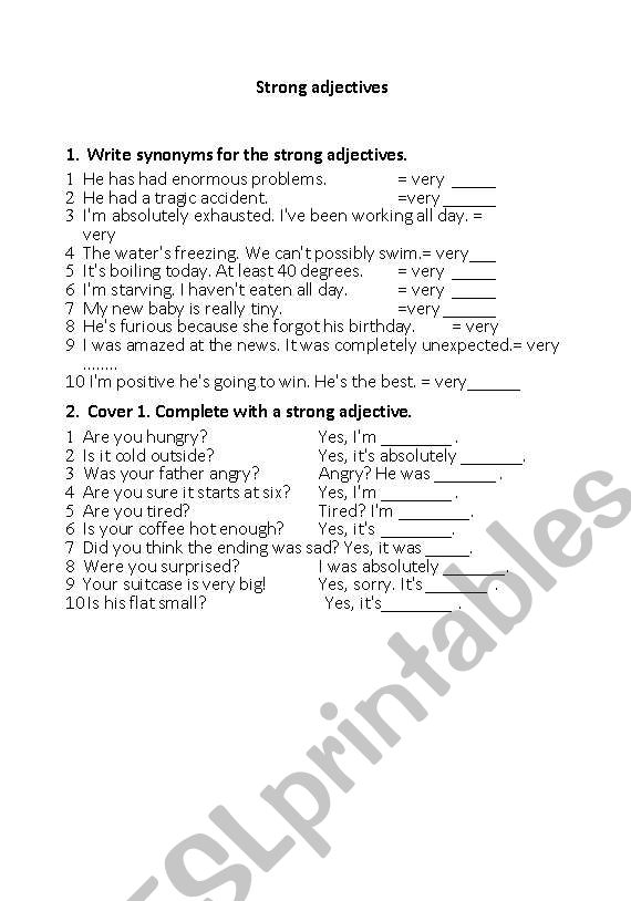 strong adjectives worksheet