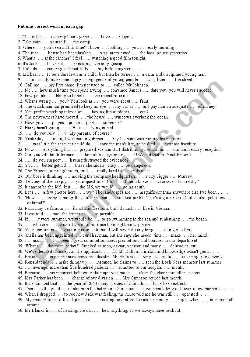 gap filling_1 worksheet