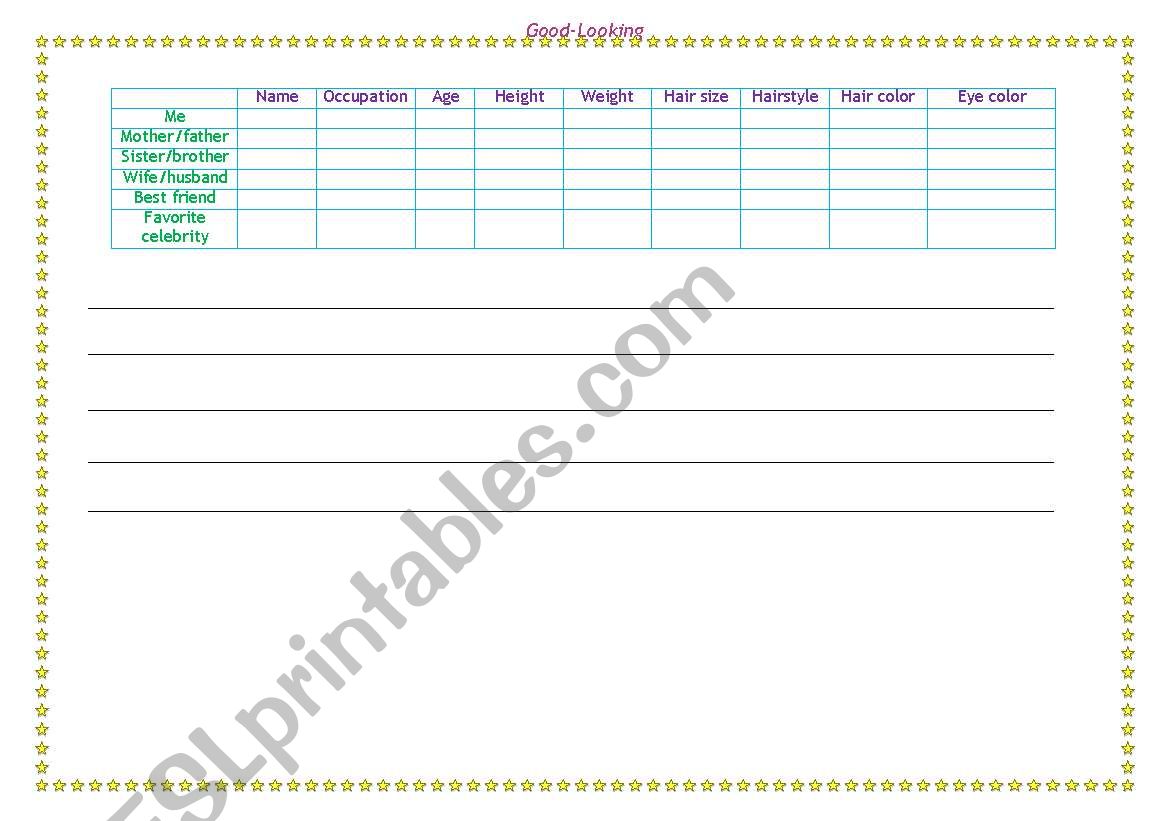 Writing Table worksheet