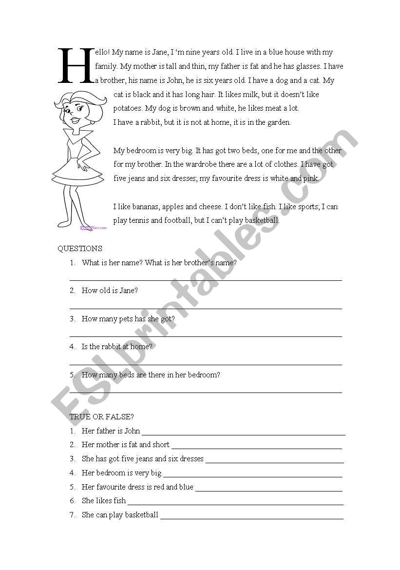 Reading comprehension worksheet