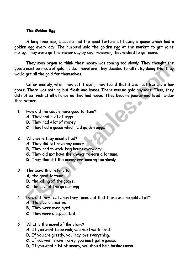 The Golden Egg worksheet