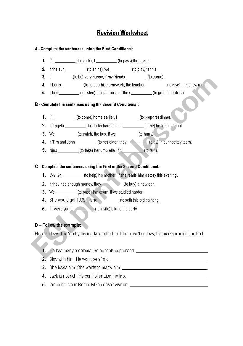 Revision worksheet worksheet