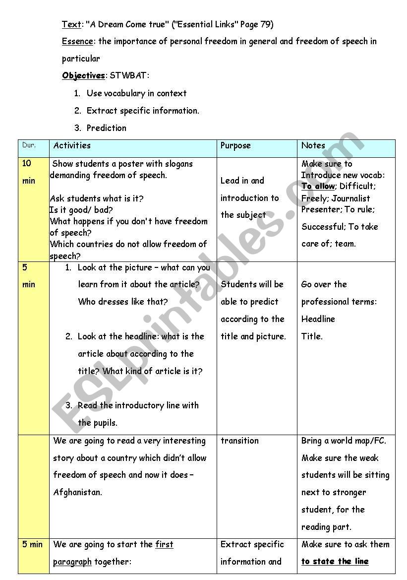 freedom of speech  worksheet