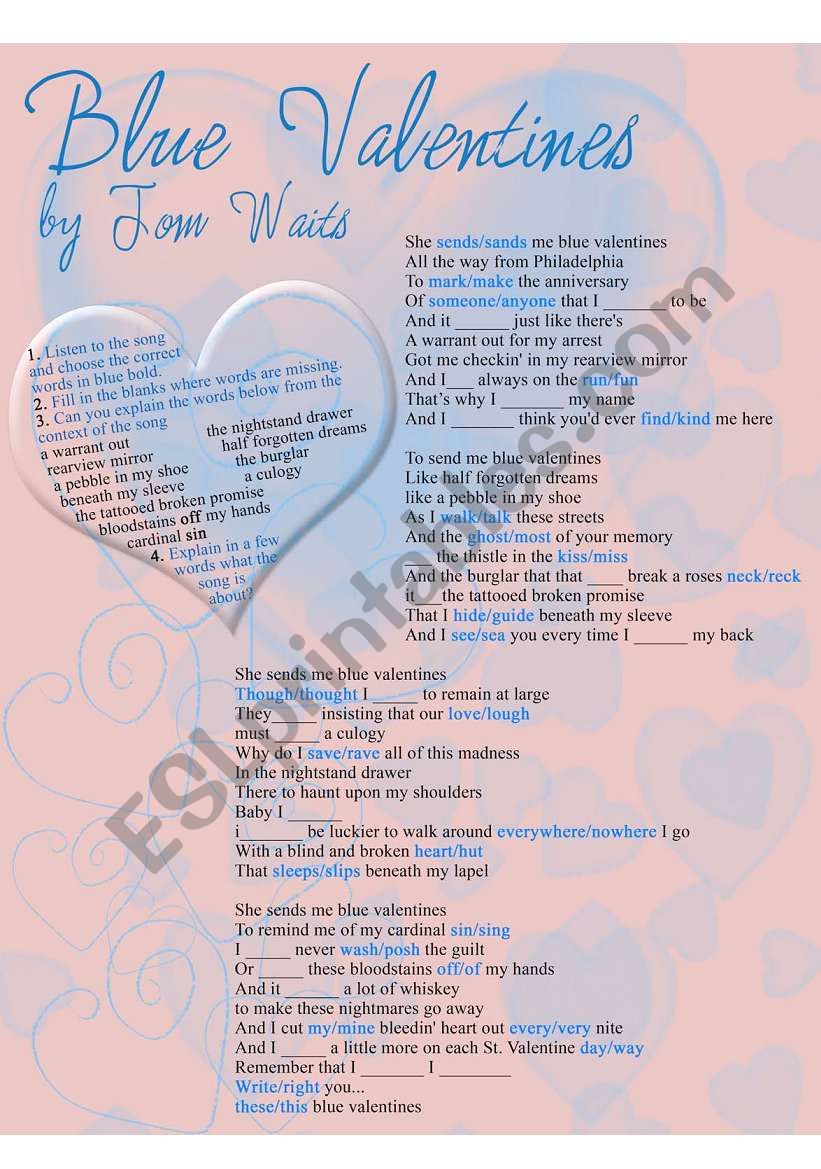 Blue valentines worksheet