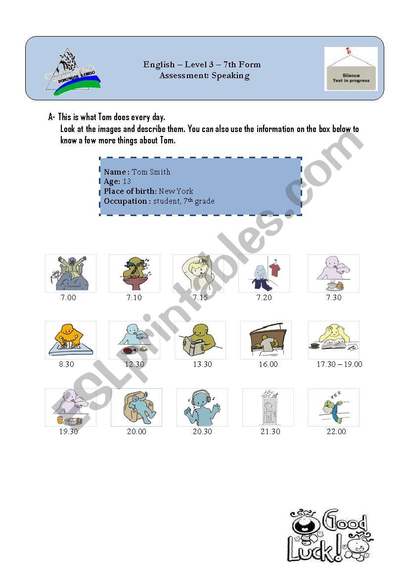 Speaking assessment worksheet