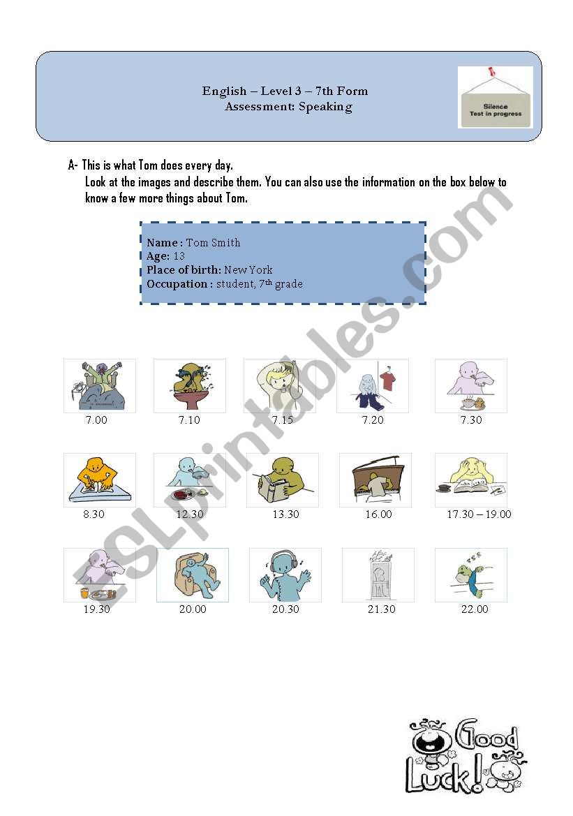 Speaking assessment worksheet