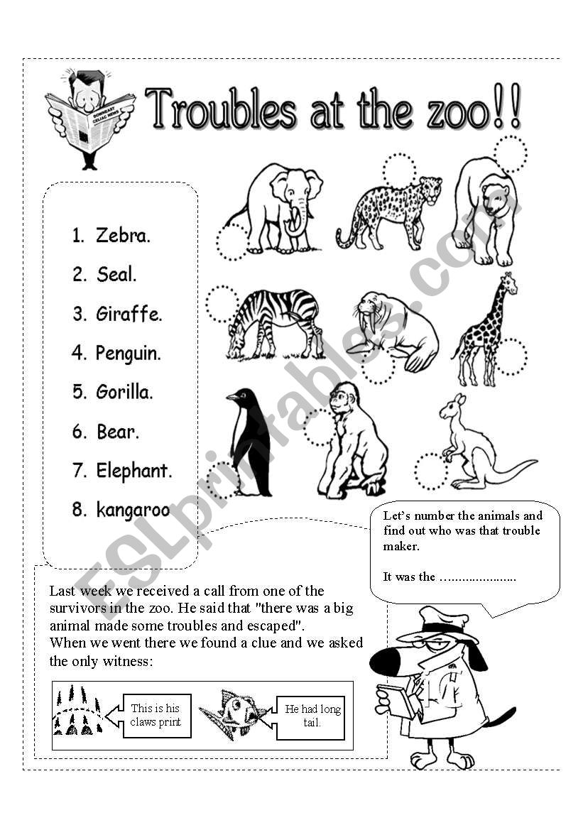 troubles at the zoo worksheet