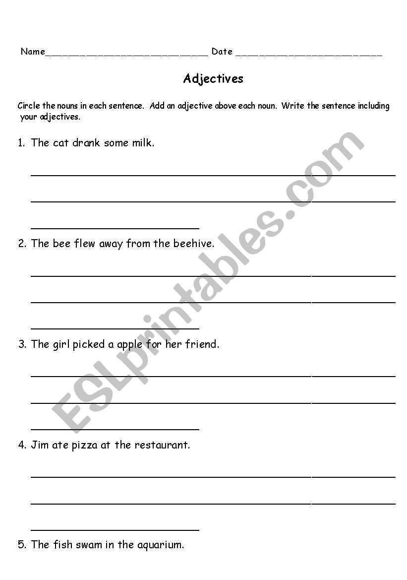 Adjectives worksheet