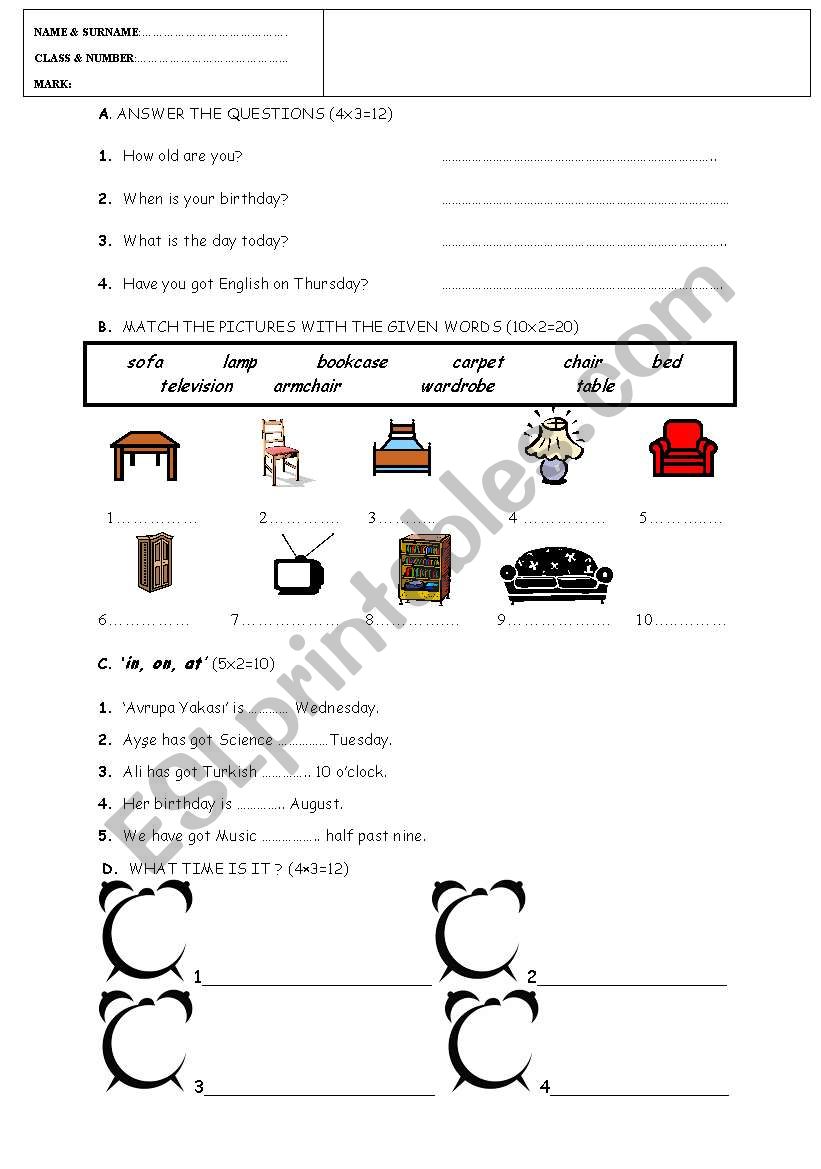quiz  for young learners worksheet