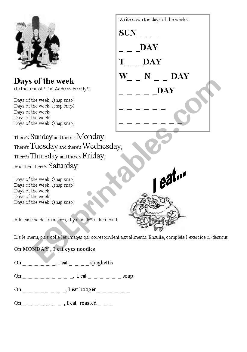 Days of the week worksheet