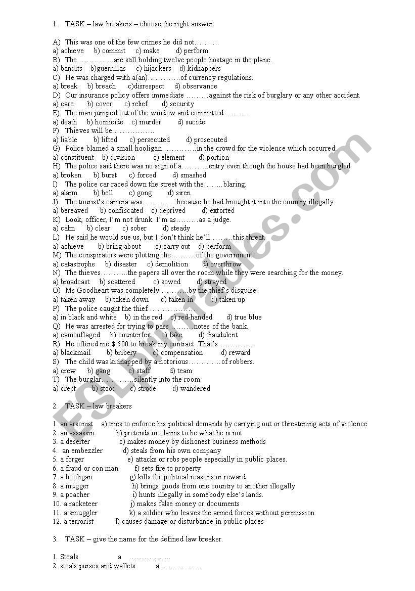 Crime Topic Tasks worksheet