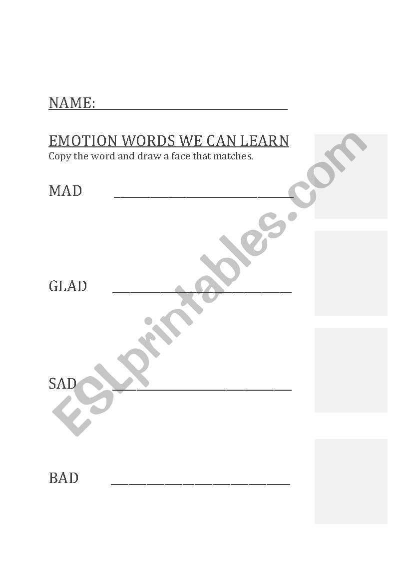 Emotion Words worksheet