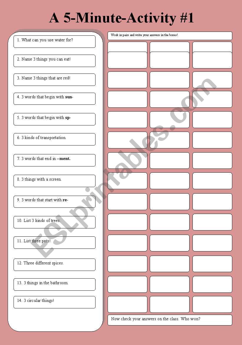 A 5-Minute-Activity #1 worksheet