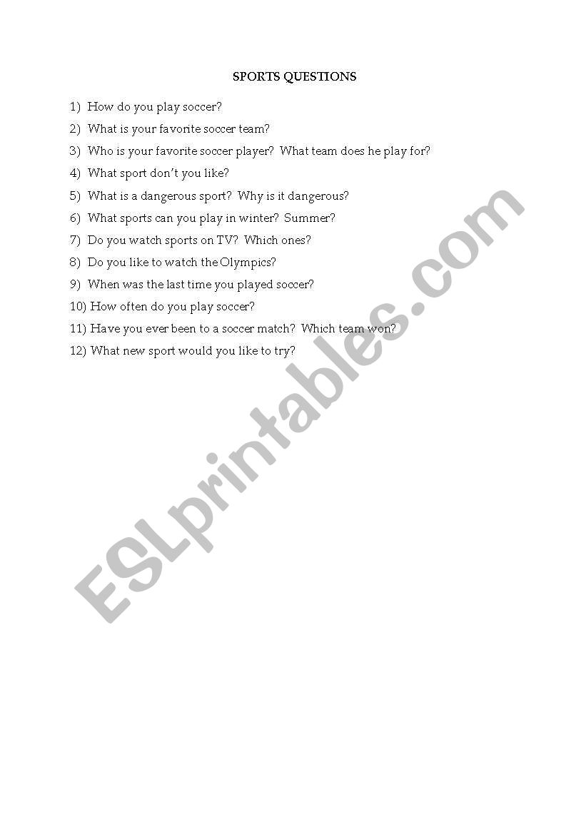Conversation questions:  sports