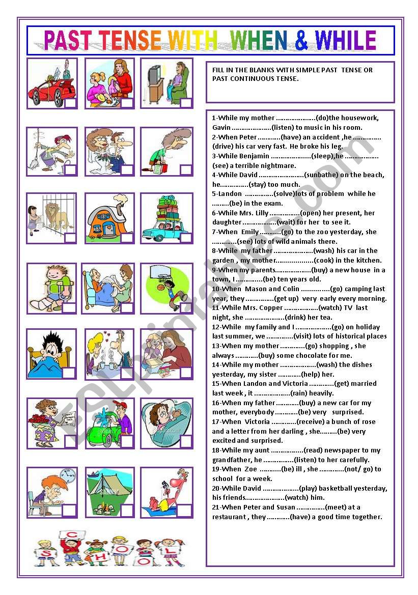 PAST TENSE WITH WHEN & WHILE worksheet