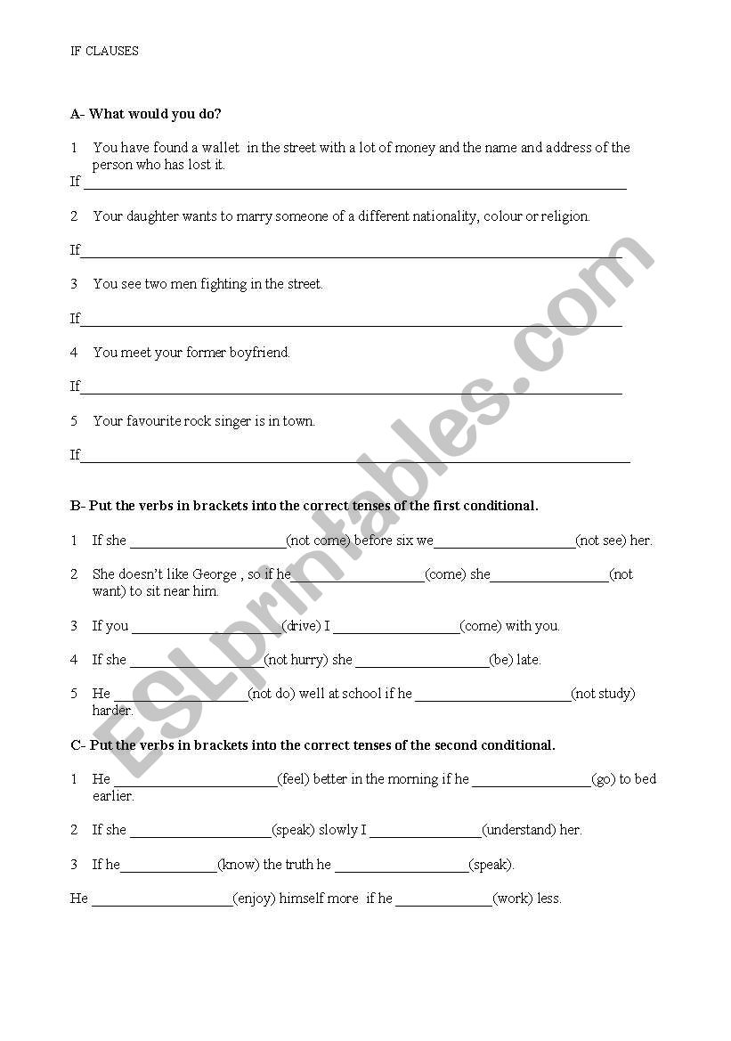 First and second conditional worksheet