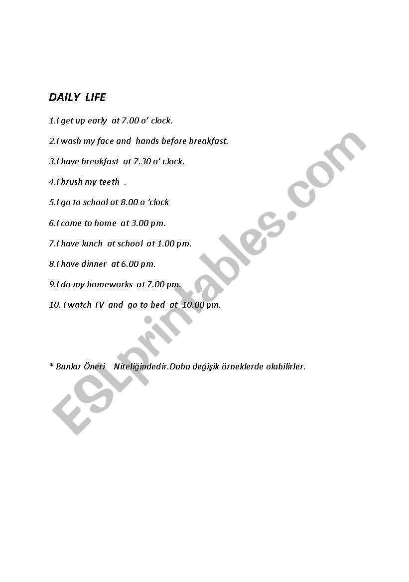 DALY LFE  worksheet