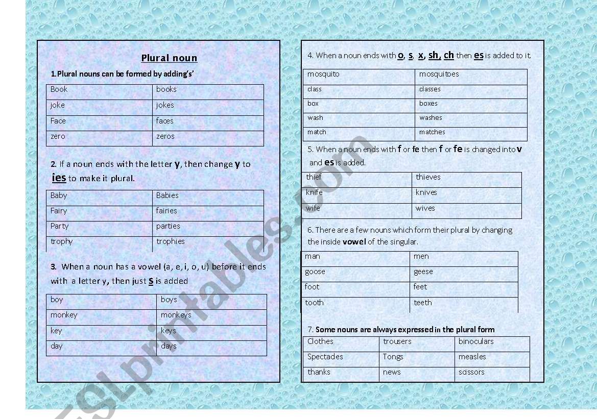 plural nouns worksheet