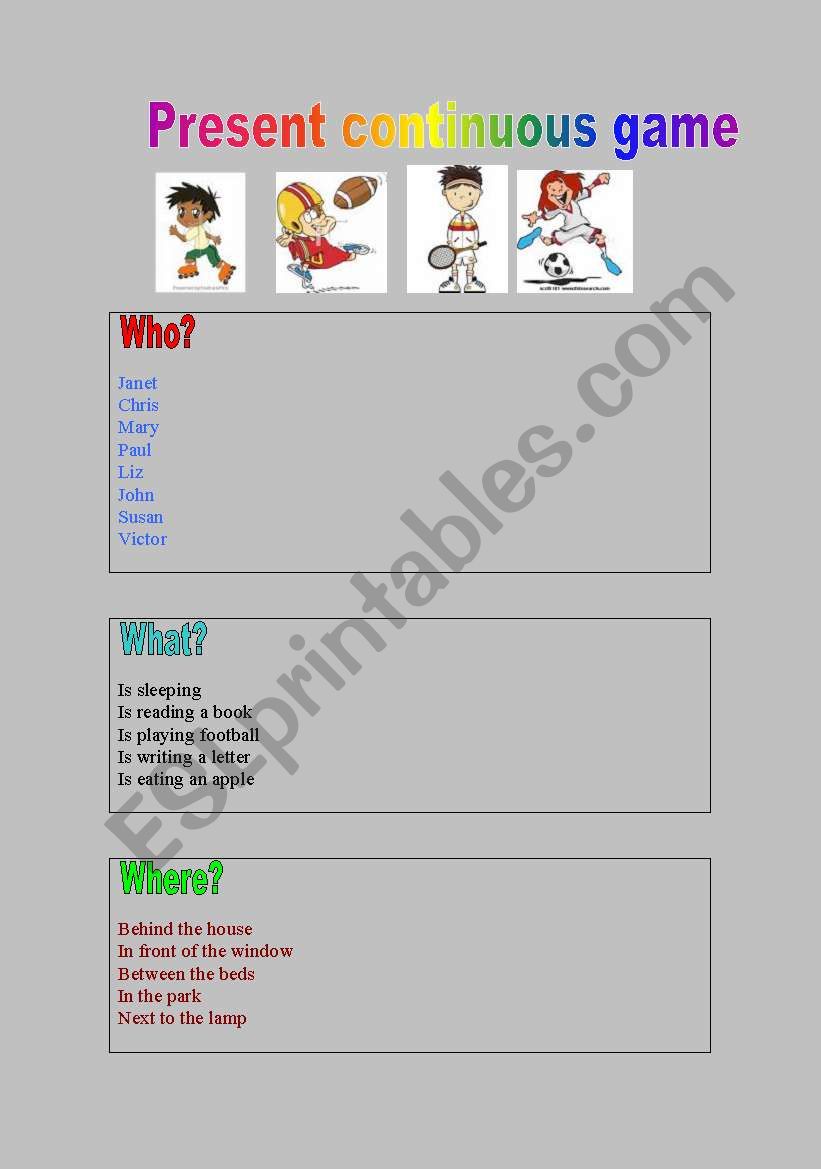 Present continuous game worksheet