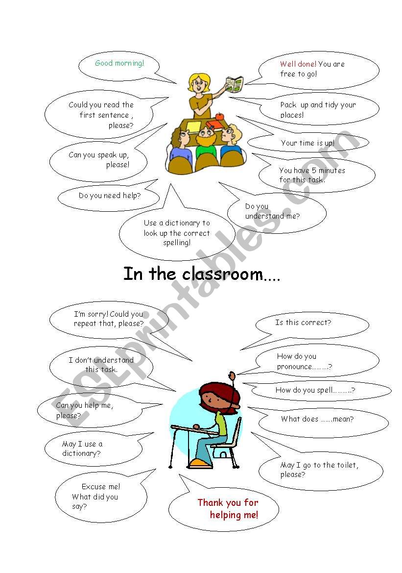 Classroom language worksheet