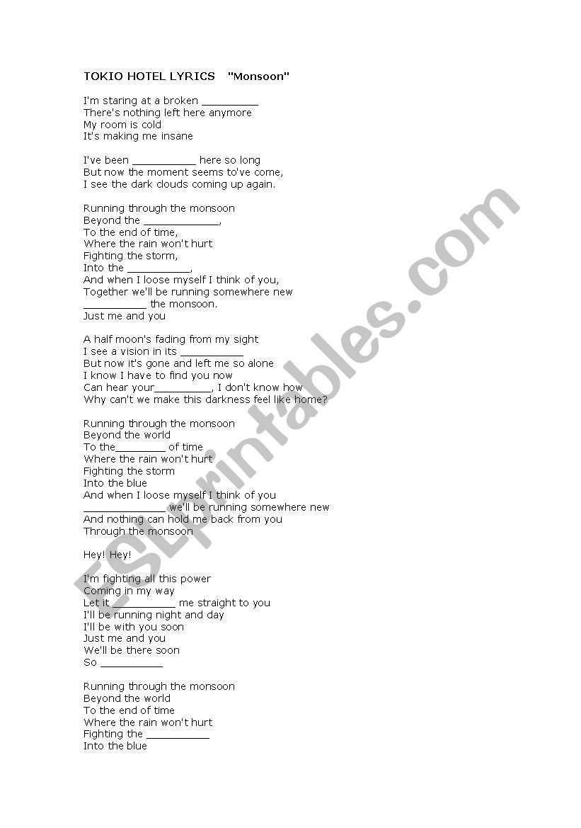 MONSOON TOKIO HOTEL worksheet