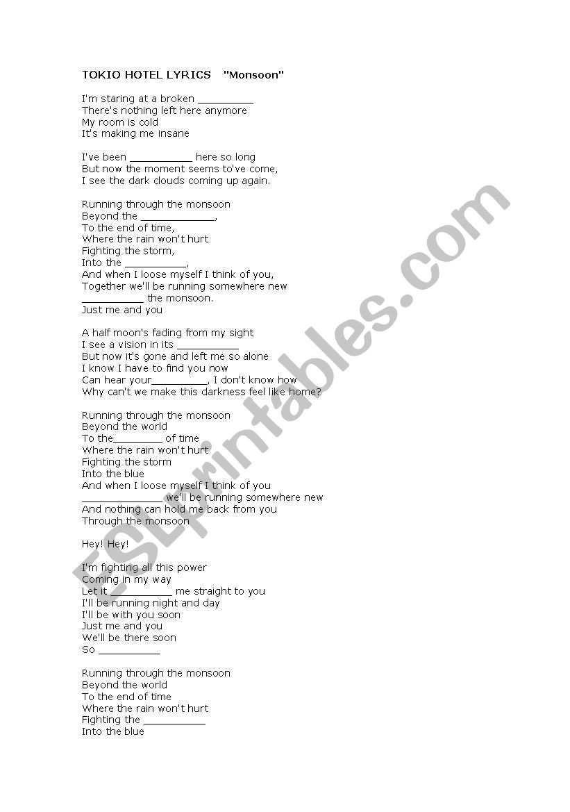 MONSOON TOKIO HOTEL worksheet