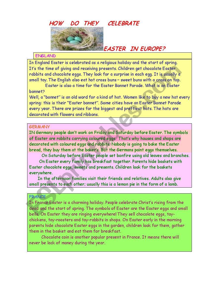 Easter in European countries worksheet