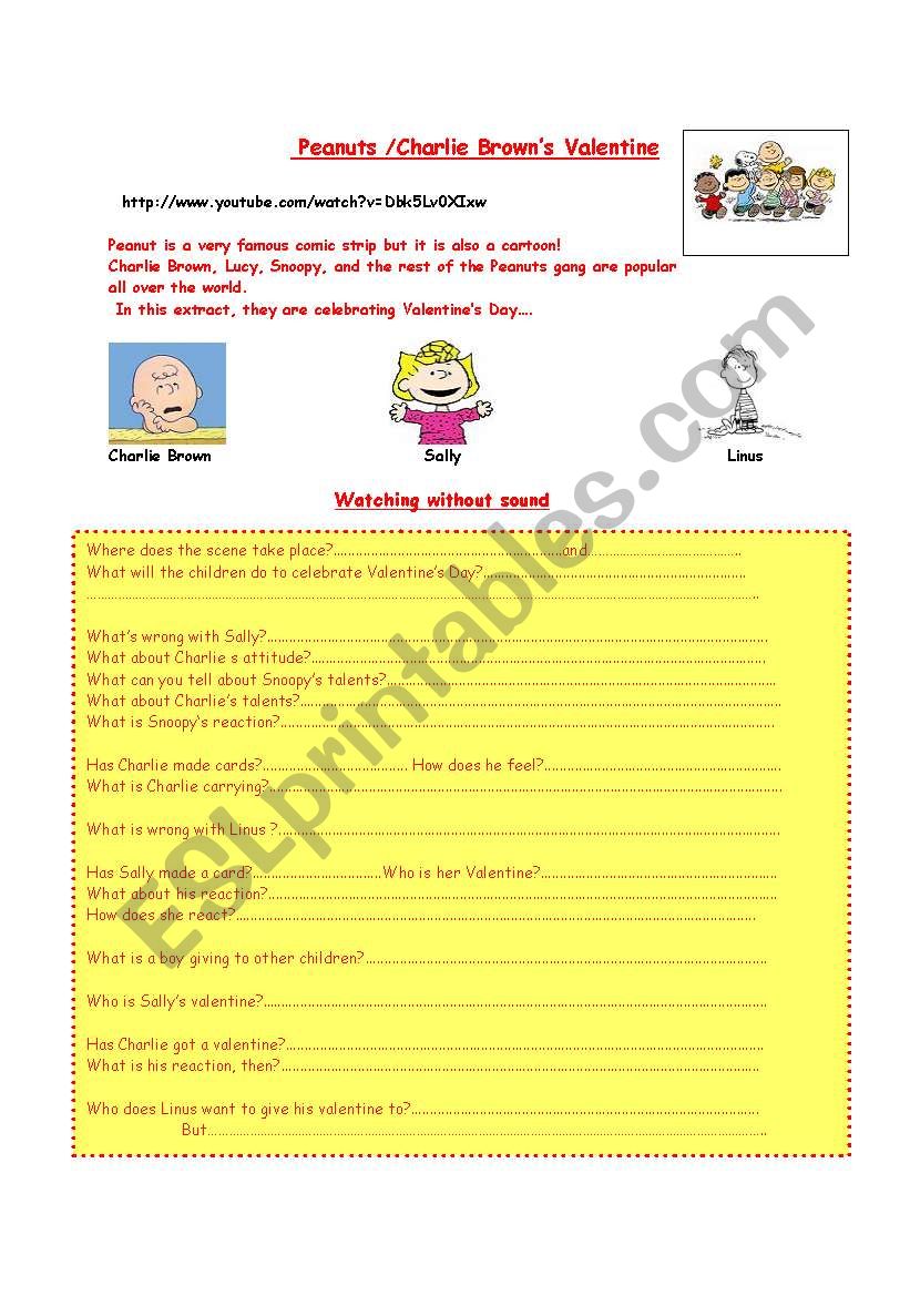 Charlie Browns Valentine worksheet