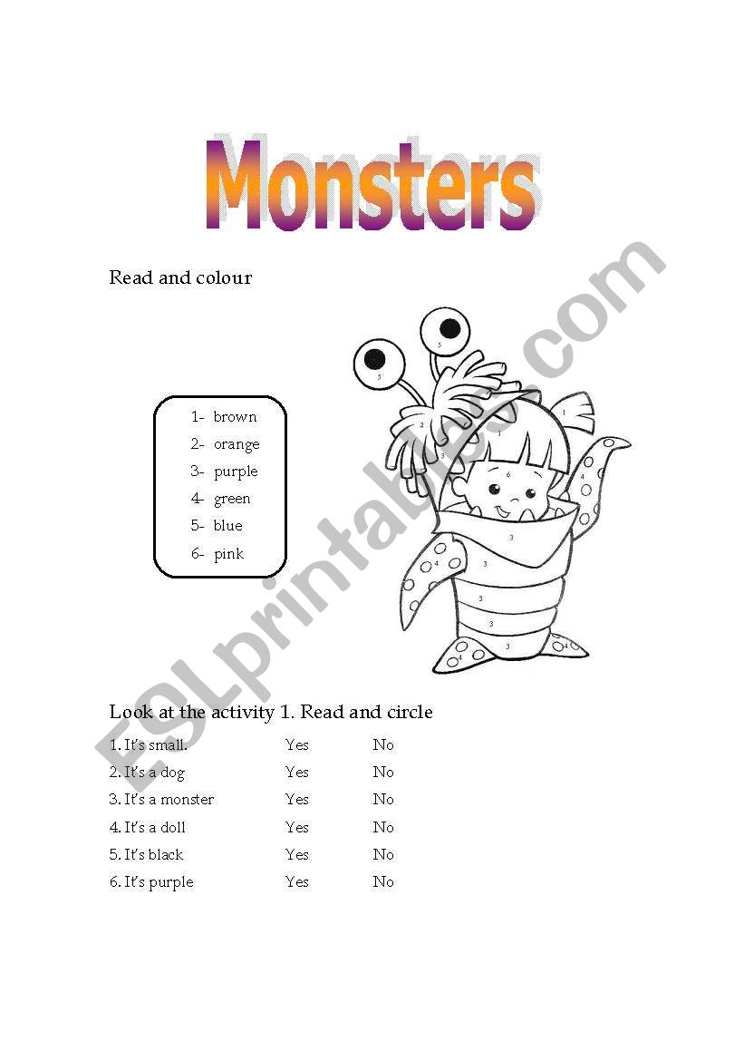 Monsters worksheet