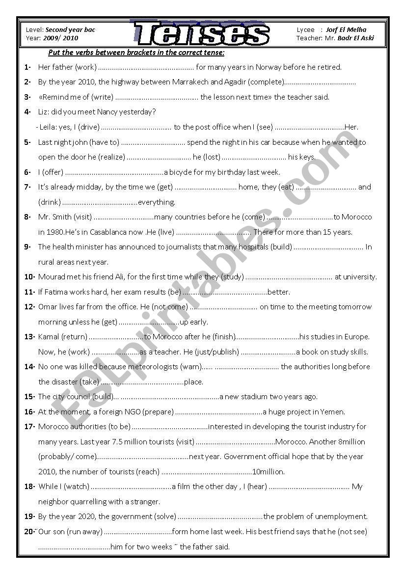 Tenses worksheet