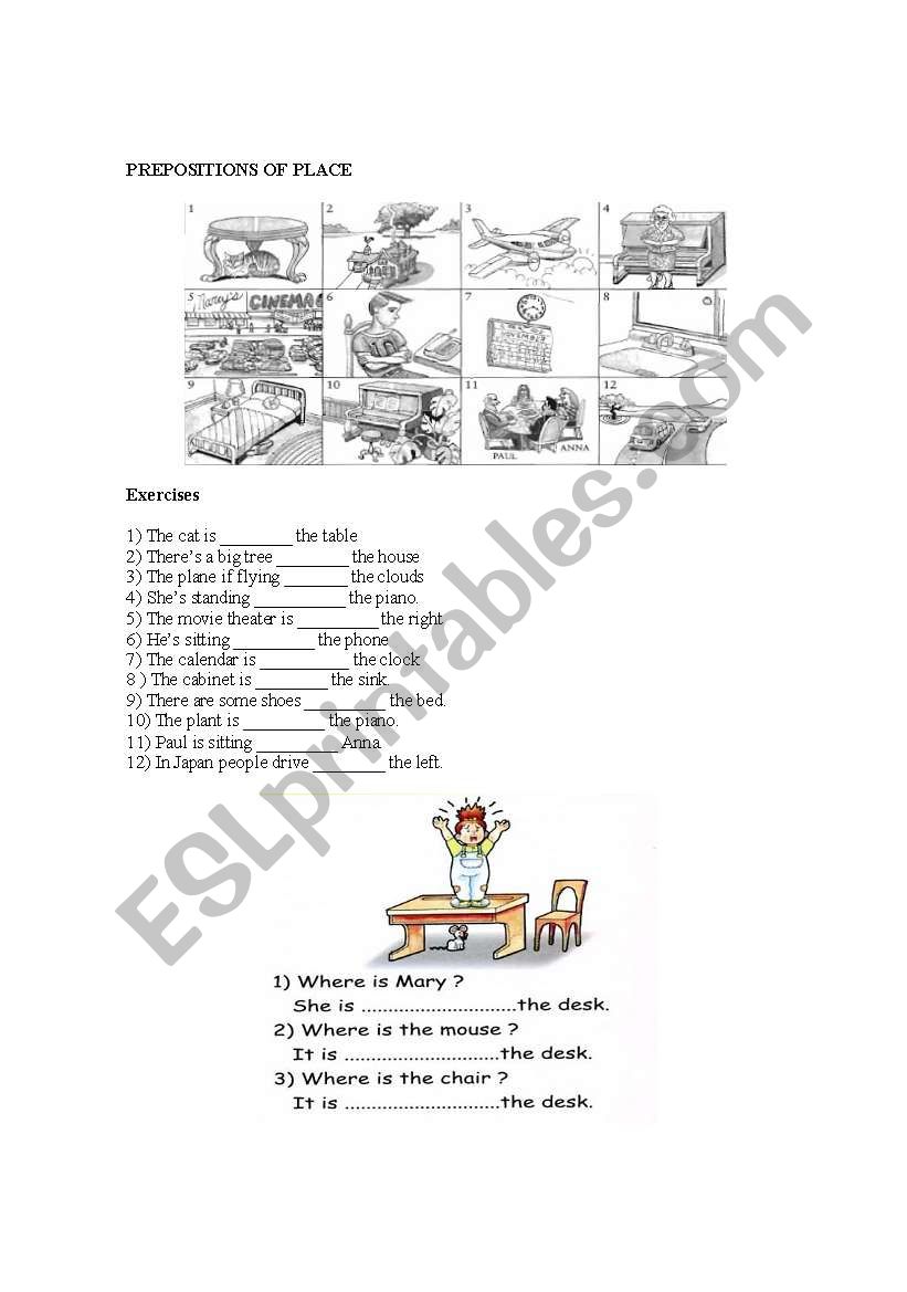 Prepostions of place worksheet