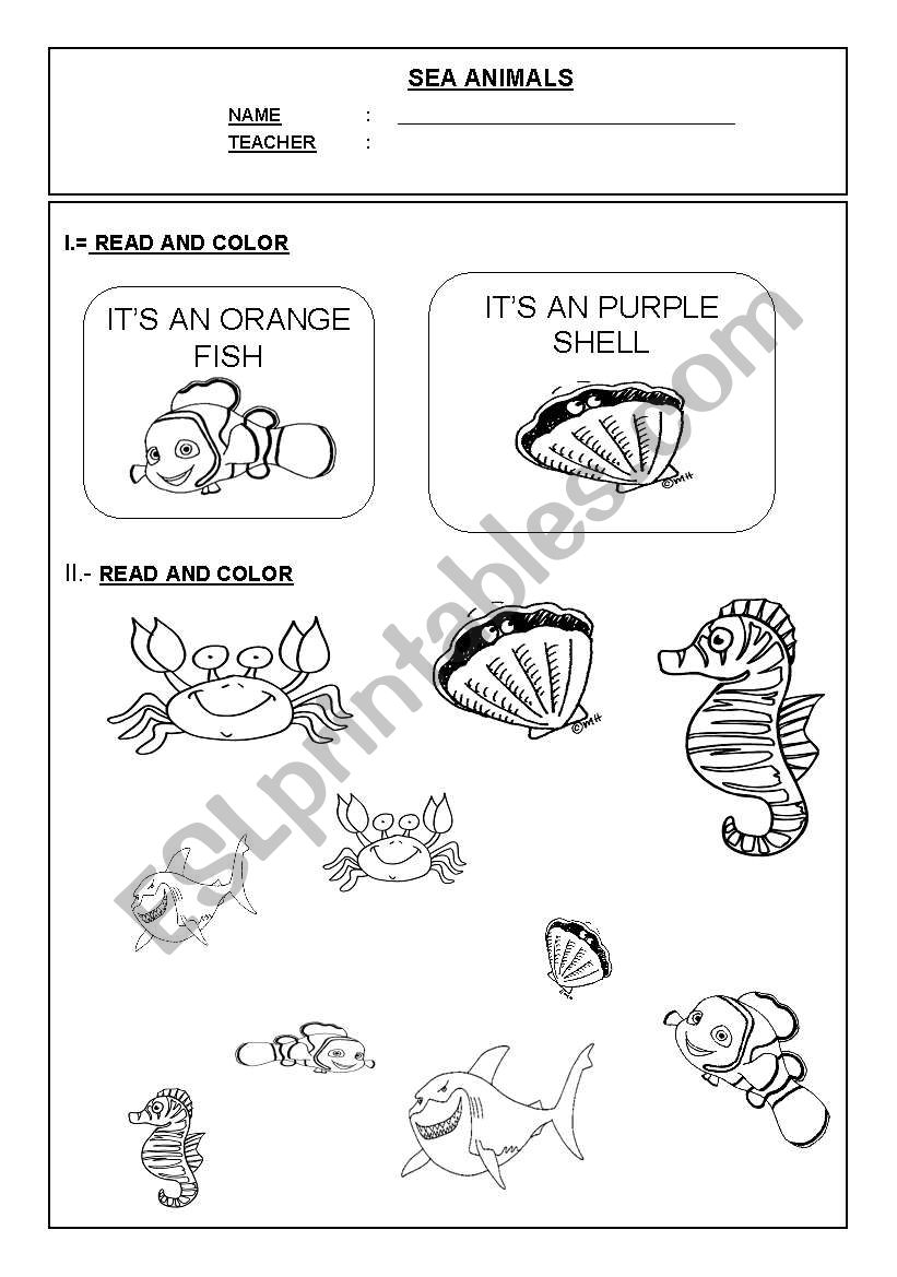 SEA ANIMALS worksheet