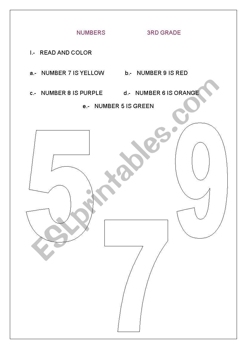 NUMBERS FROM 5 TO 9 worksheet