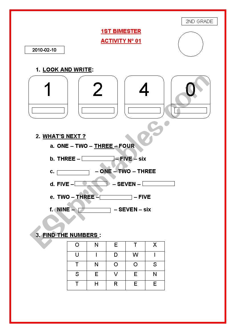 NUMBERS FROM 1 TO 12 EVALUATION