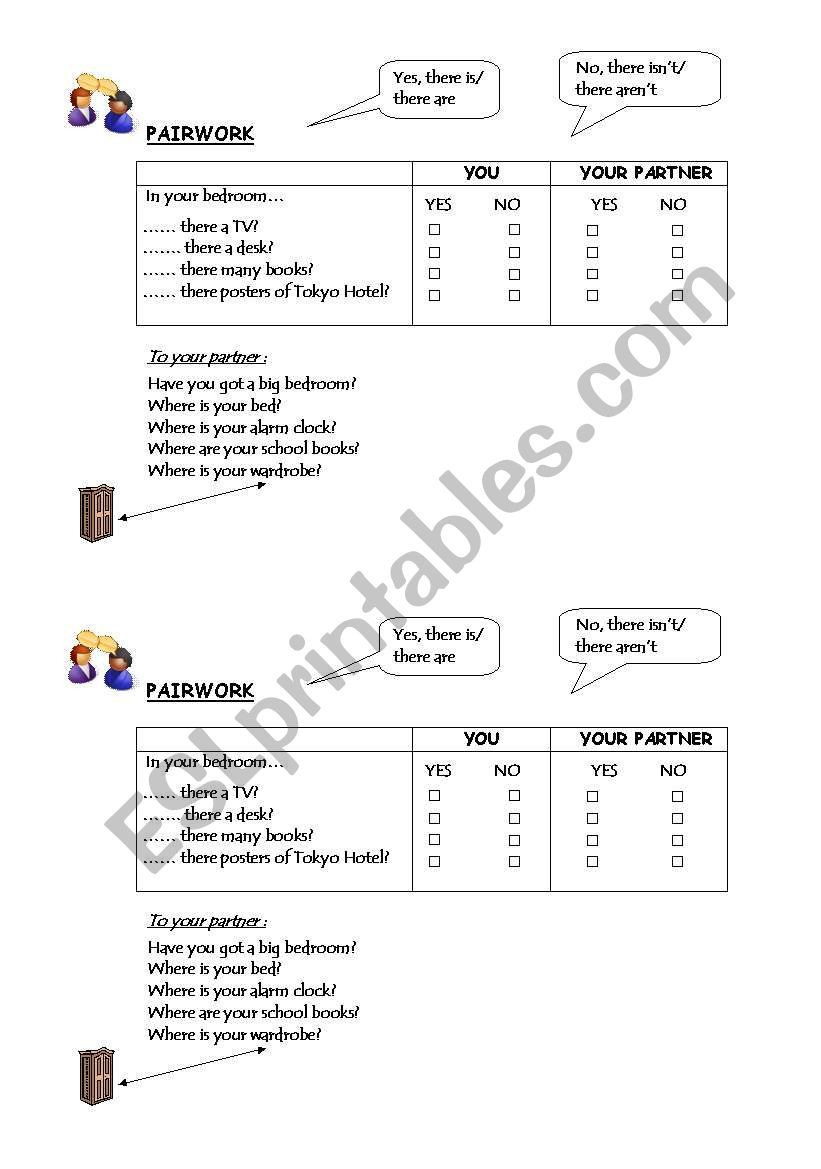 Pairwork - my bedroom worksheet