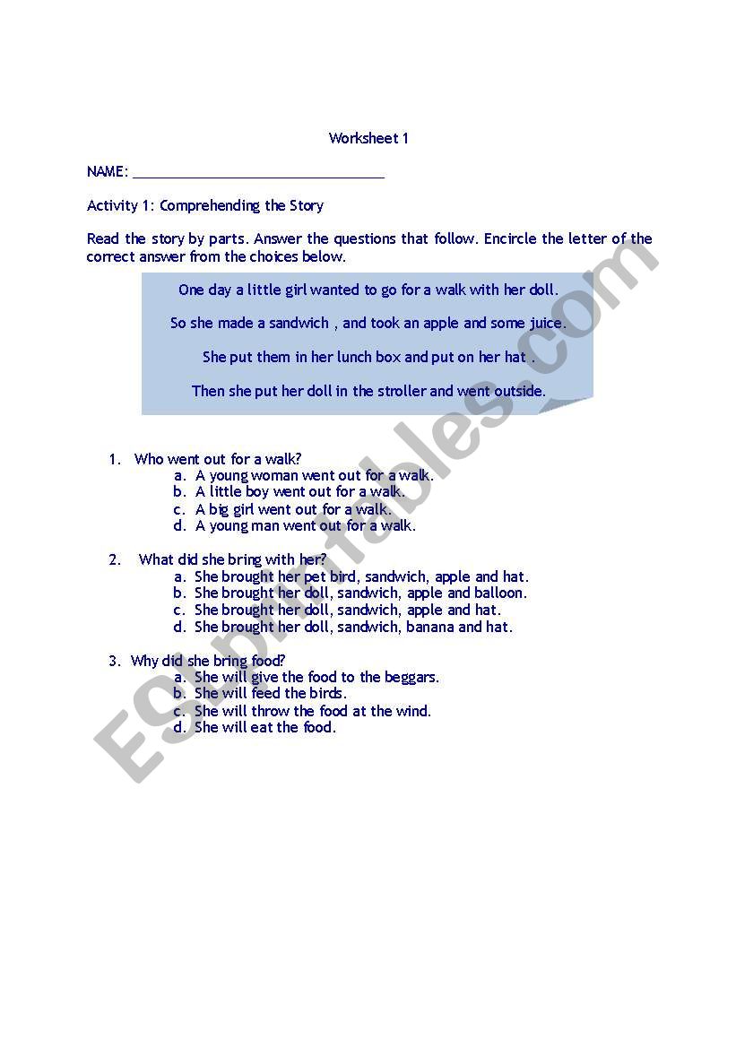 Reading Comprehension worksheet