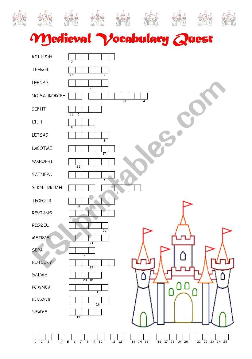 Medieval Vocabulary Quest - The Knights of the Round Table + Key 