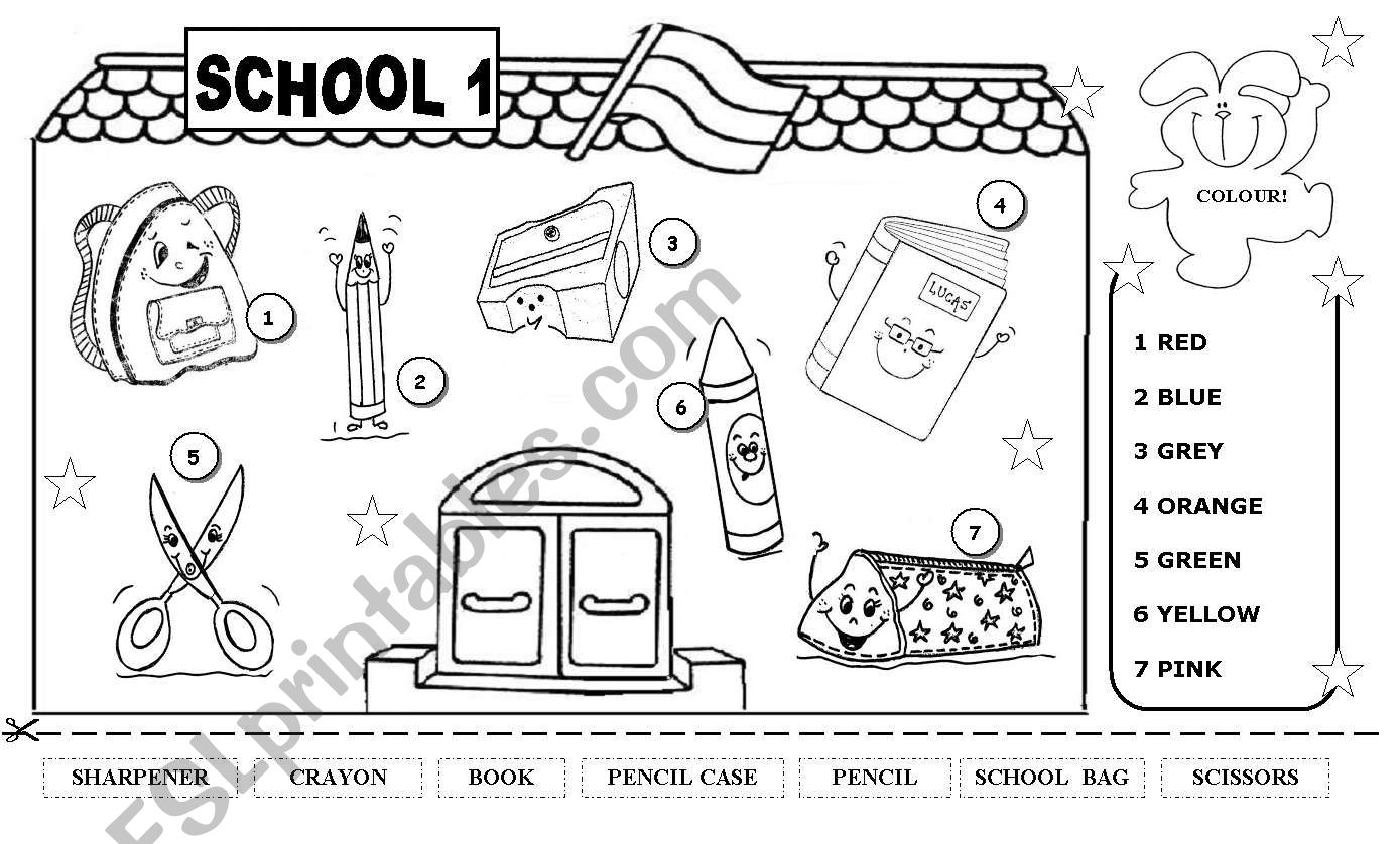 SCHOOL 1 - 	 For very Young learners  B&W  - EDITABLE 