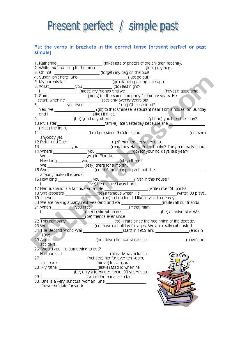 Present perfect - Past simple worksheet