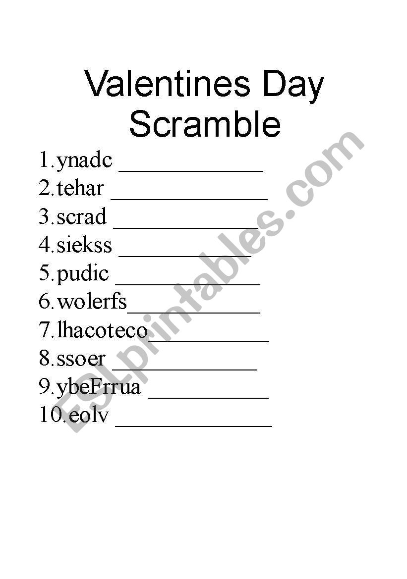 Valentines Scramble worksheet