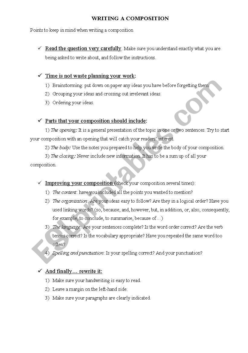 how to write a composition worksheet