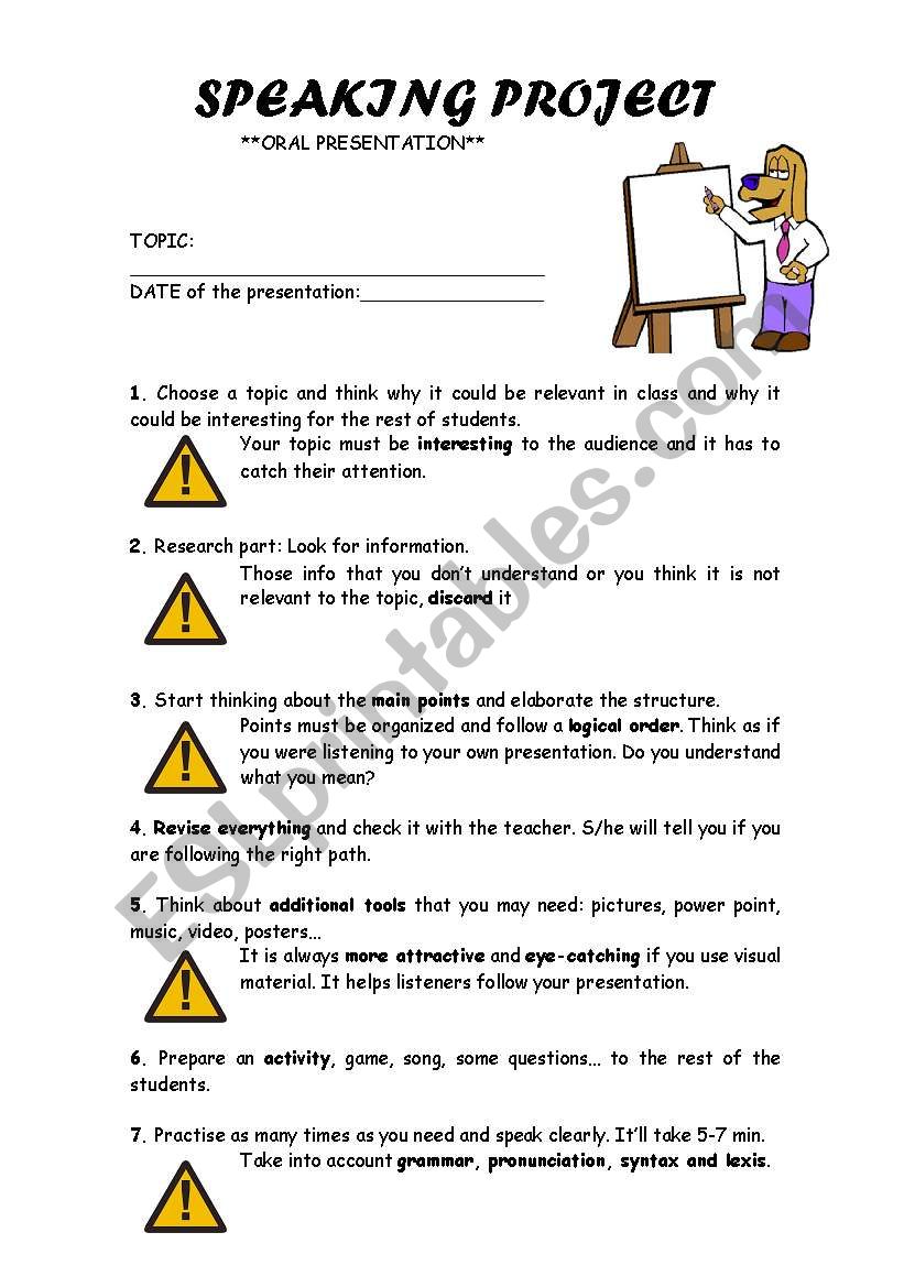 SPEAKING PROJECT worksheet