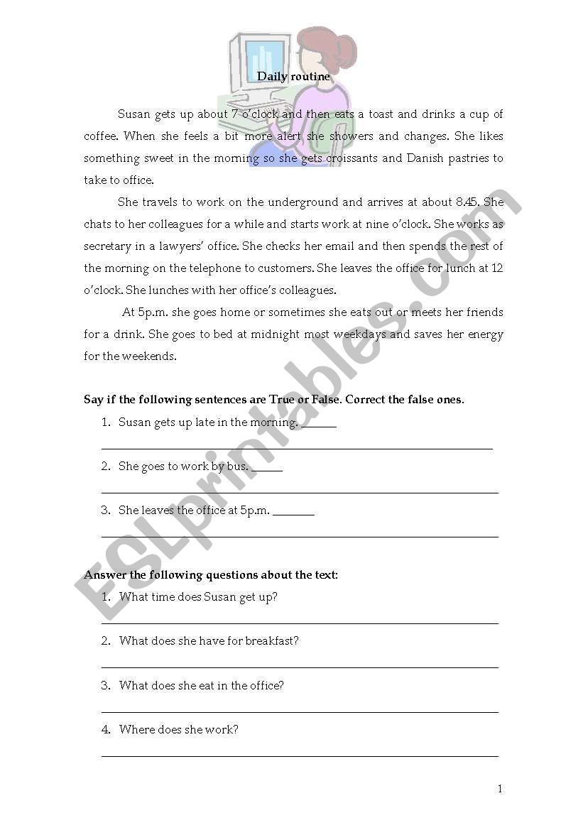 Daily routine worksheet