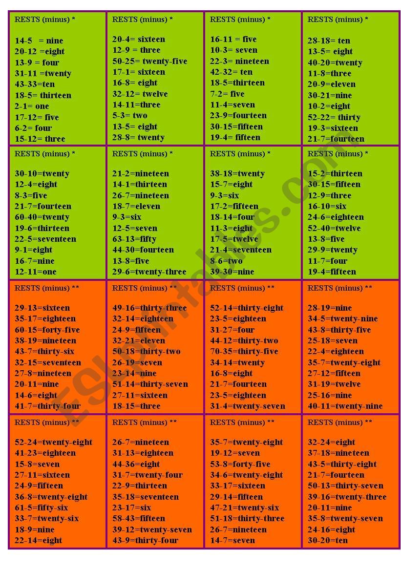 OPERATIONS: RESTS!!! LESSON PLAN - PLAY IN PAIRS